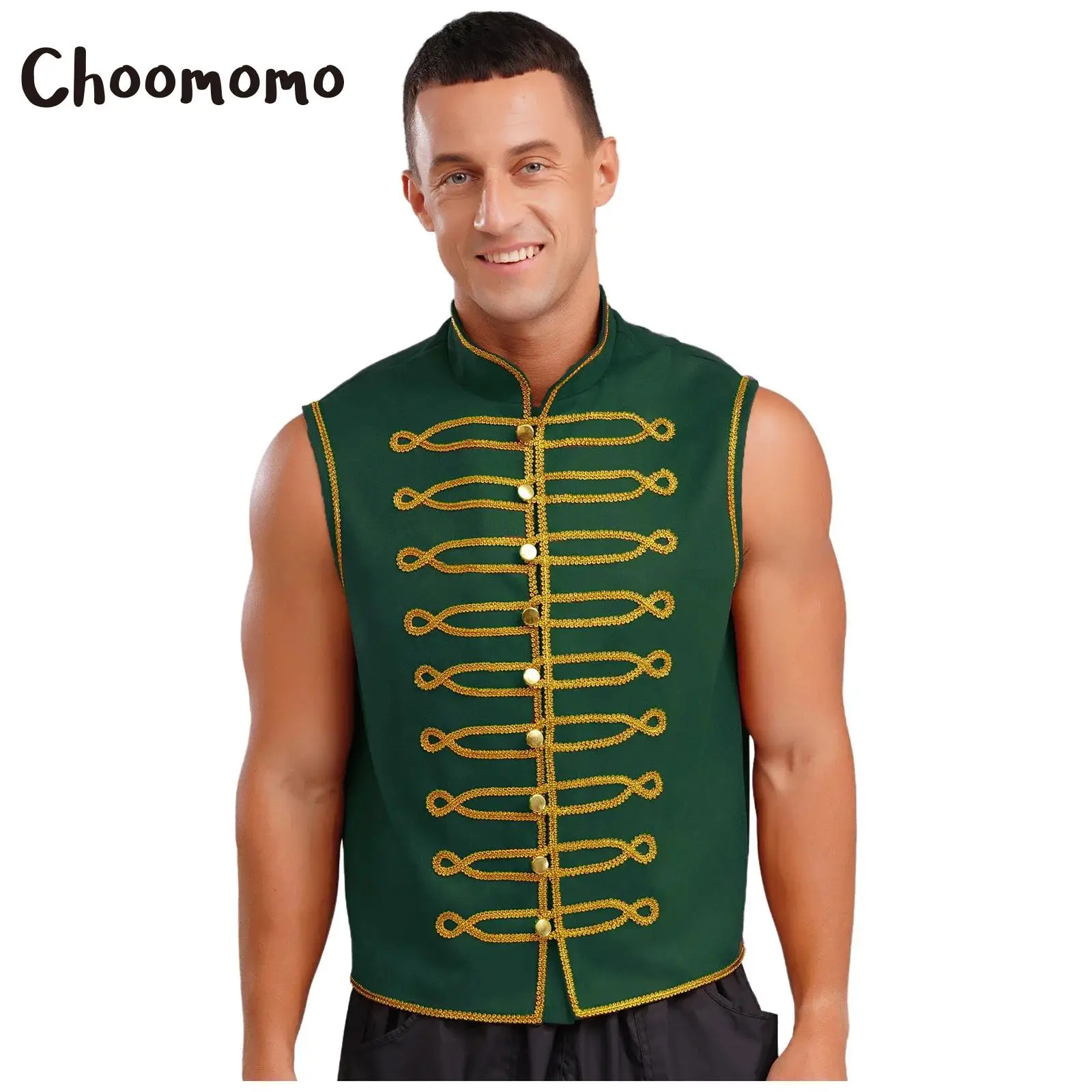 

Halloween Medieval Cosplay Costumes Sleeveless Vest Roleplay Waistcoat Mens Punk Stand Collar Gold Trim Gold Buttons Retro Vest