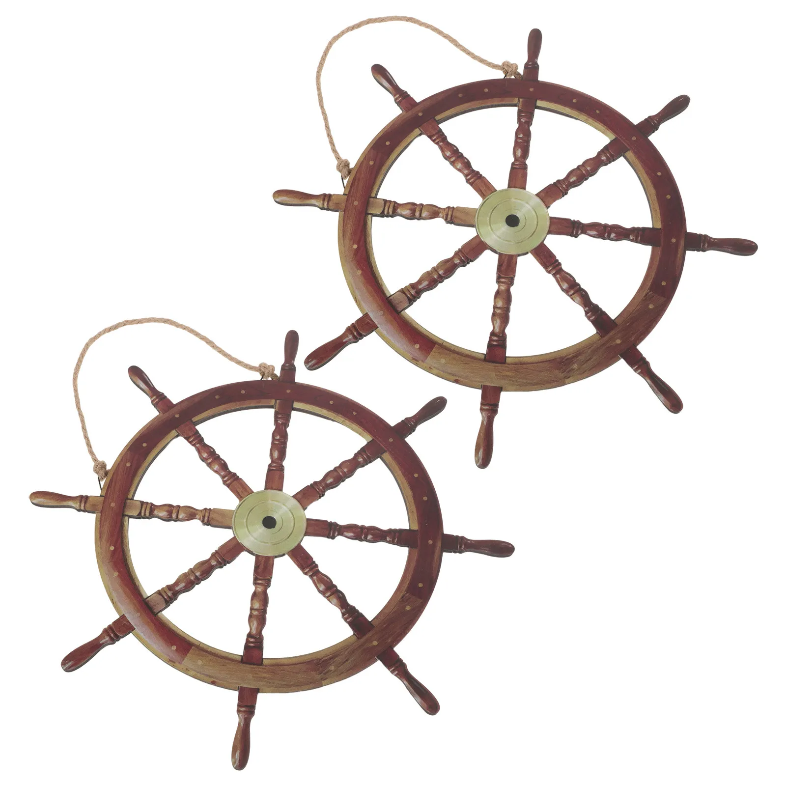 2Pcs Wooden Ship Wheel Wall Decor Vintage Rustic Nautical Marine Wall Hanging Pirate Party Decorations Cruise Boat Steering