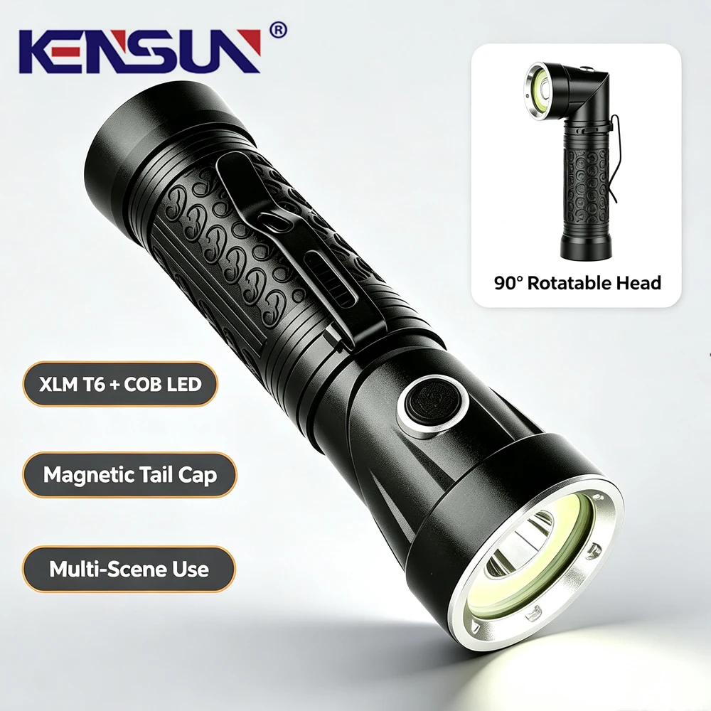 High Power LED Flashlight T6+COB Wick Foldable Torch With Magnetic Tail Work Light Inspection Lamp Lantern For Outdoor Camping