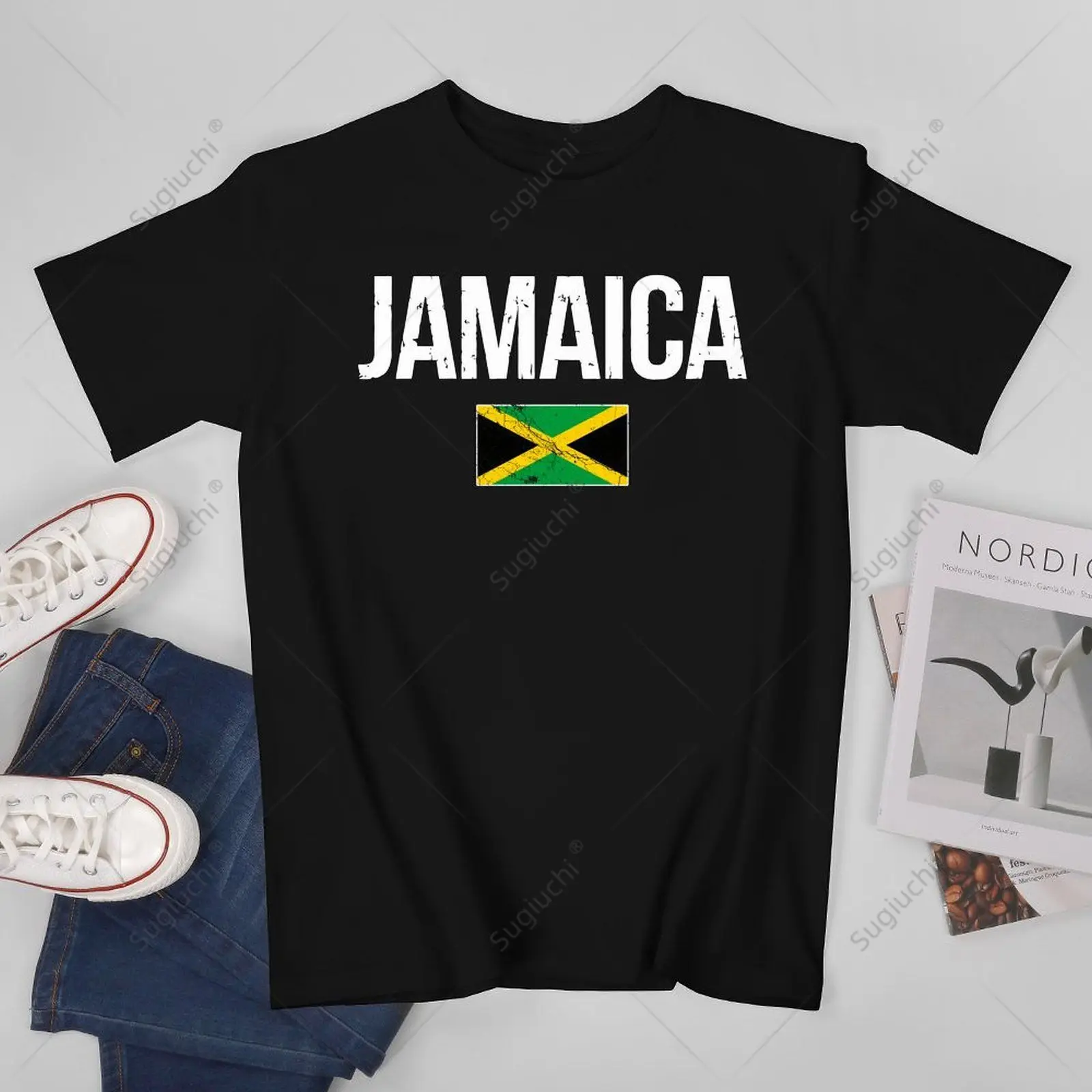 Unisex Men Retro Jamaica Flag Jamaican Tshirt Tees T Shirts Women Boys 100% Cotton T-Shirt