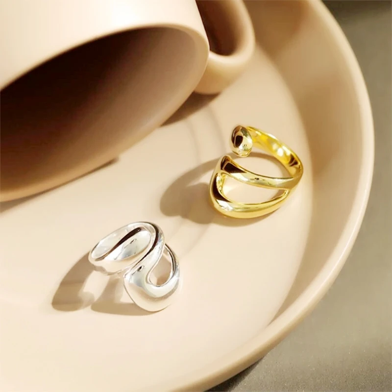 Irregular Geometry Cross Hollow 925 Sterling Silver Female Resizable Opening Rings RI670