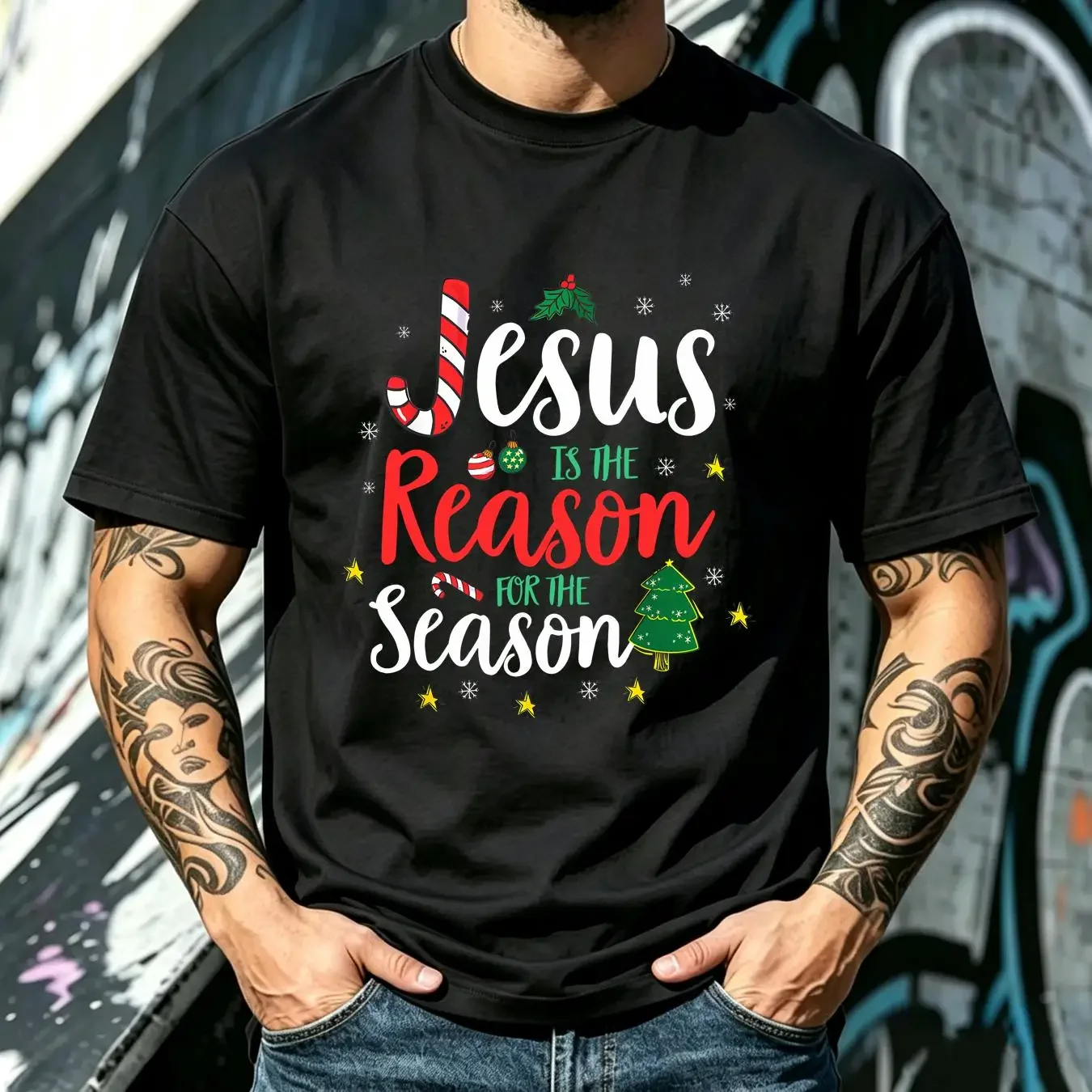 washed T Shirt God Jesus Christ Is Reason For The Christmas Season Holiday  vintage Washed Stylish Casual Stretched graphic