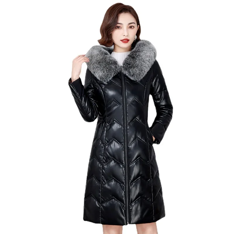 Winter Women Jacket Mid-length Genuine Leather Jackets Woman Clothing Fox Fur Collar Korean 90% White Duck Down Coat Thickened