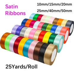 25yards/Roll Satin Ribbons 10/15/20/25/40/50MM For Wedding Birthday Party Handmade Gifts DIY Wrapping Christmas Halloween Crafts