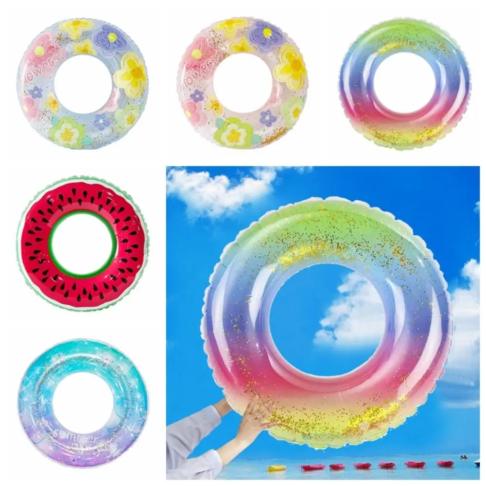 Glitter Sequin Swimming Ring Transparent Swim Ring Pool Float Swimming Ring No Flip Over 90# Inflatable Swimming Circle Adult