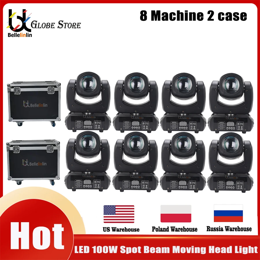 

No Tax 8Pcs Moving Head LED 100W Beam DMX Light With Roadcase 8 Colors 8 Gobos Rotating Prism Effect Sound Arrive For DJ Party