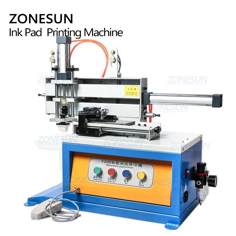 ZONESUN Pneumatische Inkt Cup Pad Drukmachine Automatische Datum Codering Machine Cosmetische Plastic Caps Blikjes Fles Glazen Pad Printer
