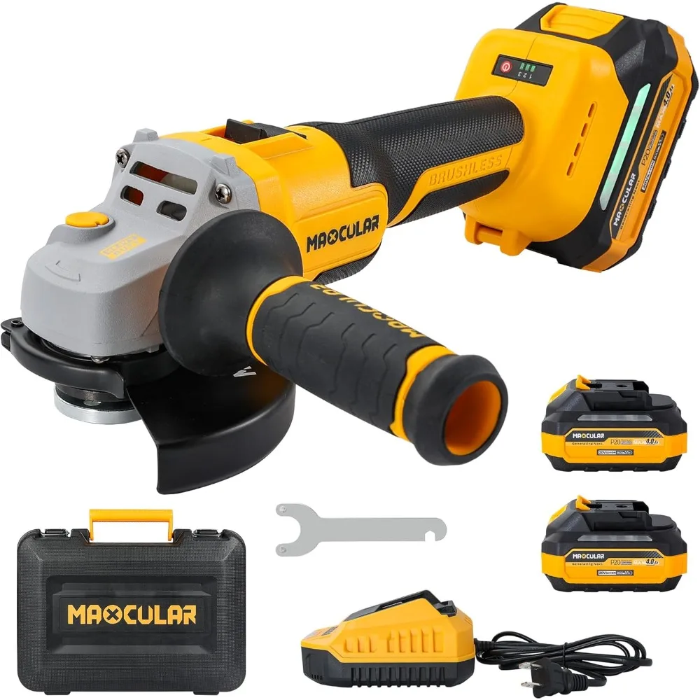 Cordless Angle Grinder 4-1/2-Inch to 5-Inch, 2x4.0 AH Battery Grinder Tool, 9600 RPM Brushless Power Grinder, 3 Variable Speeds