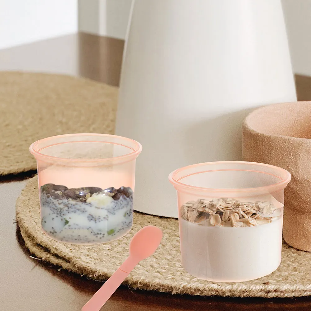 

2Pcs Oatmeal Cups PP Lightweight Portable Breakfast Containers Leak Proof Mason Jars Yogurt Storage Bottle Travel Kids Use
