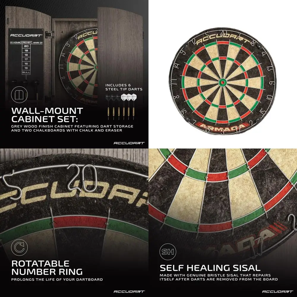 

Official 18 Self-Healing Sisal Dartboard Cabinet - Rotatable Number Ring, Wall-Mounted with Reducing Bounce Wires