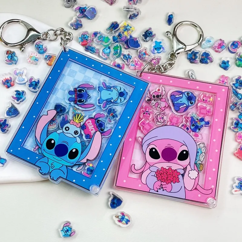 Animation Stitch Acrylic Shaker Cute Cartoon Couple Bestie Style DIY Replaceable Removable High-Value Key Backpack Pendant