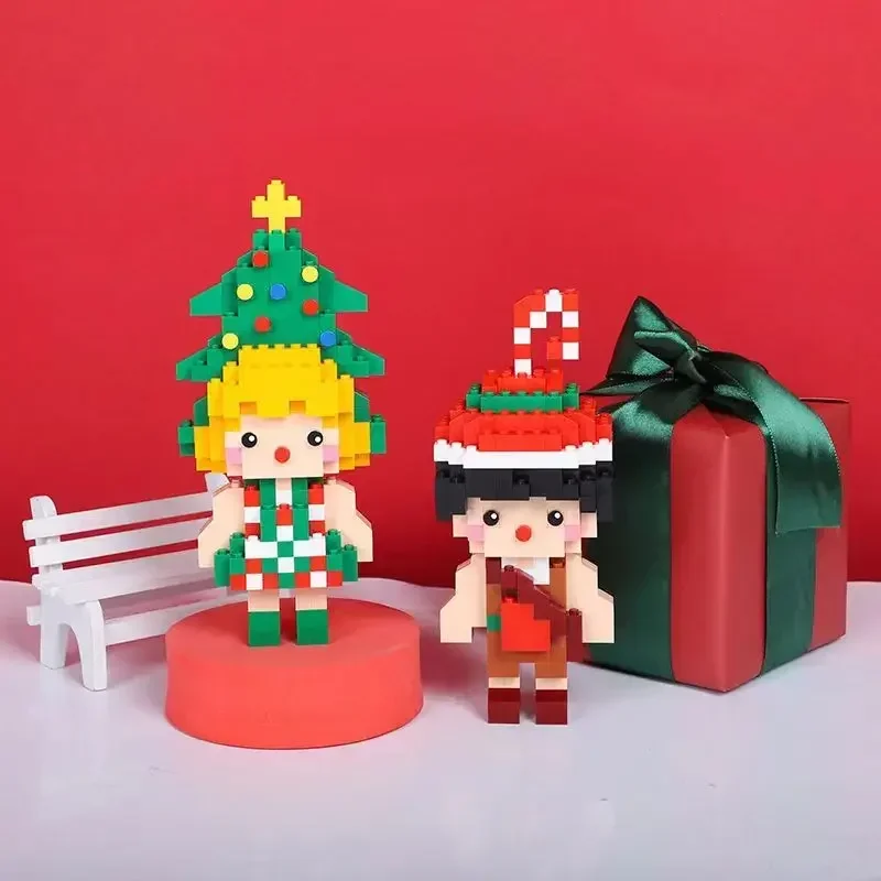 Bloques de construcción de Navidad, pequeños regalos de partículas, rompecabezas de Navidad, juguetes a juego hechos a mano, juguetes de mesa DIY, decoración