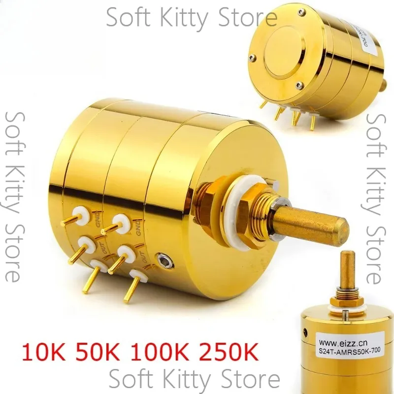 HI-END  Sound Potentiometer Switch Gold 24 Steps Attenuator Stereo Audio Amplifier Volume Control Gold-Plated 50K 100K 250K
