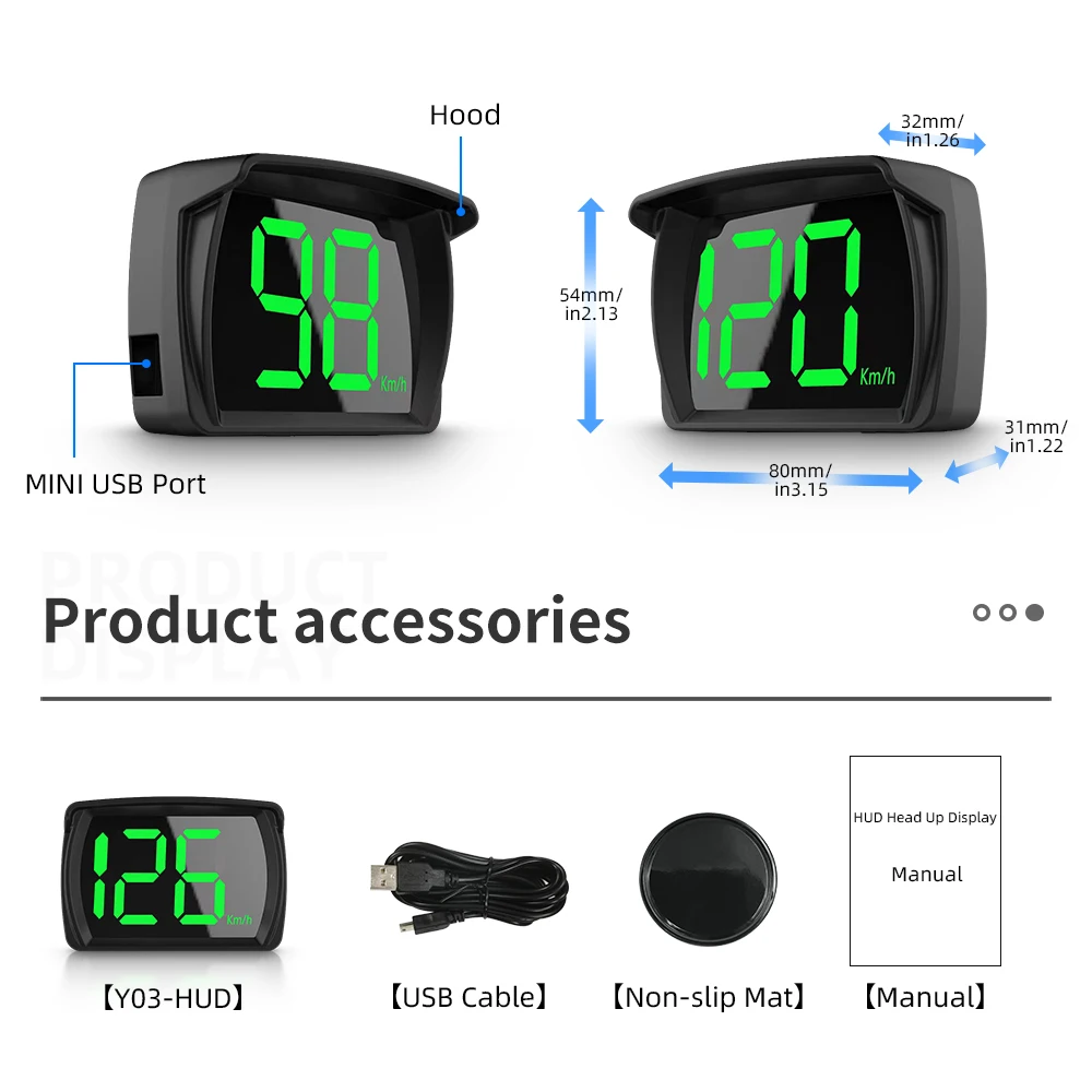 Velocímetro Digital Y03 GPS HUD para coche, pantalla LCD, recordatorio KMH, accesorios electrónicos, velocidad de Fuente Grande para todos los coches