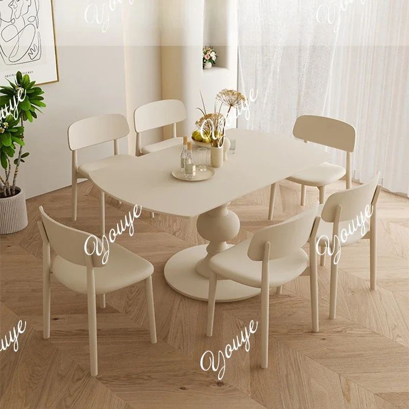 

MX French Cream Wind Square And Round Dual-purpose Rotating Dining Table Multi-functional Solid Wood Rock Slab Folding Square Be