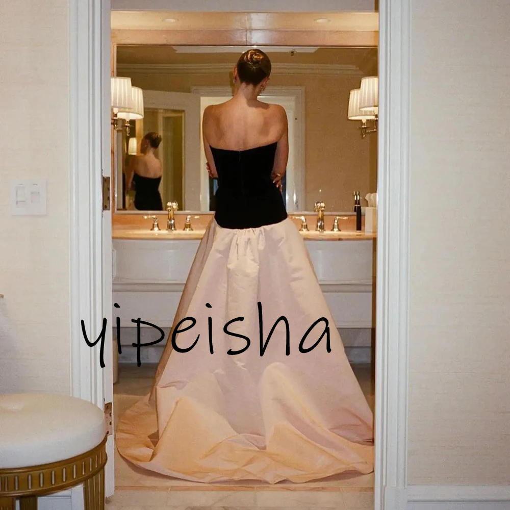 Yipeisha-Robe de Rhlongue en satin sans bretelles, robes de soirée formelles, longueur au sol, chérie, train de balayage, noir et rose, simple