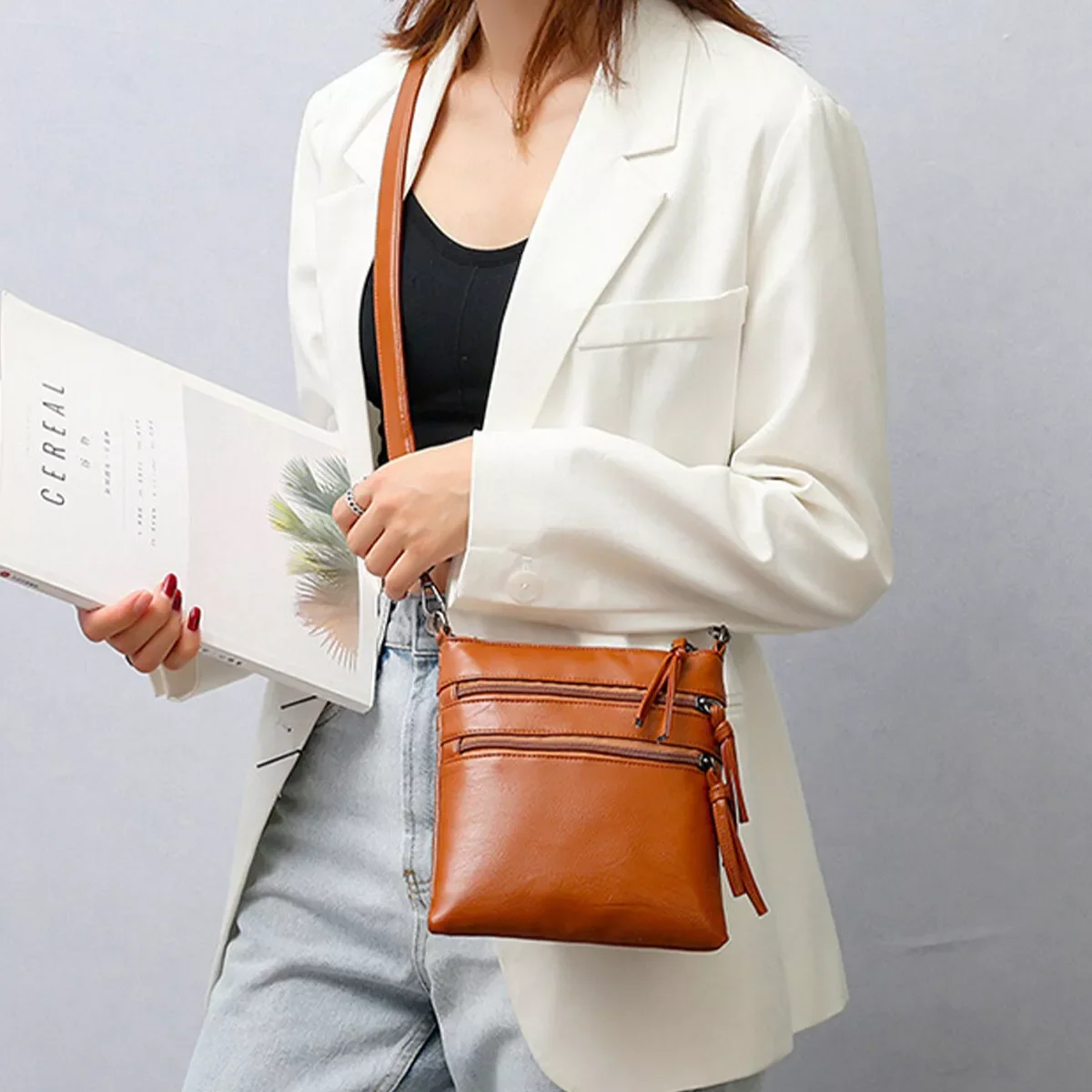 Women Soft Leather Shoulder Bag Designer Multi Layered Crossbody Bag Portable Travel Handbags Mobile Phone Pouch Coin Purse