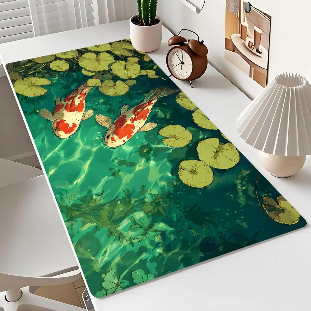 

Живый пруд с рыбой кои, большой коврик для мыши, настольный коврик с прошитыми краями, нескользящие аксессуары для ПК, игровые коврики, mauspad, офисный коврик, muismat