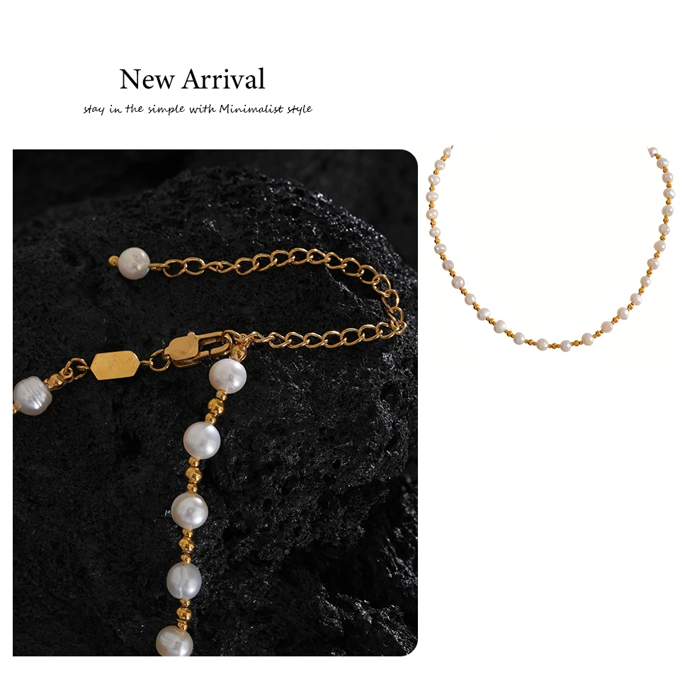 Yhpup Edelstahl Perlen Natürliche Perlen Mischen Handmade Fashion Halskette frauen Luxus Zarte Grundlegende Collier Schmuck Chic Geschenk – Detail 11