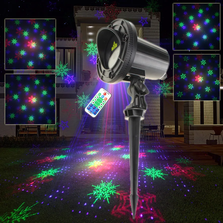 

ESHINY Outdoor WF RGB Laser 18 snowflake Patterns Projector Family Party Xmas Tree Wall Landscape Garden Light Show T228N7