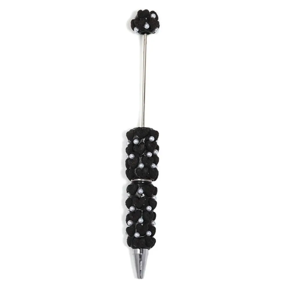 Pearl DIY Clay Heart Bead Pen Full Diamond Smooth Writing Flocked Heart Beaded Pen Black Ink Handmade Beaded Ballpoint Pen