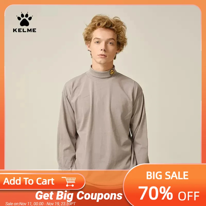 

KELME Sports Casual Long Sleeve T-Shirt Spring And Autumn Unisex High Neck Solid Winter Warm Thickened Cotton Loose Top