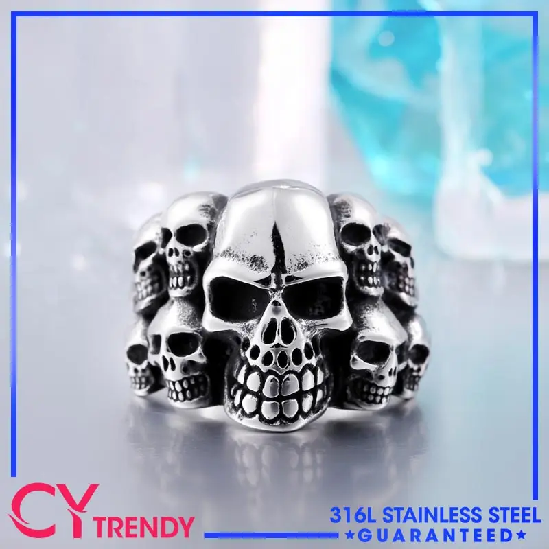 

Vintage Gothic Punk Biker Skull Ring for Men Stainless Steel Adjustable Size 7-13 Dark Romantic Goth Jewelry Accessory