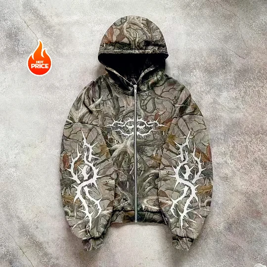 

Unisex Fashion Loose Sweatshirt New Leaf Pattern Hoodie Camouflage Sweatshirt Women's Retro Trendy Clothing Camouflage Hoodie