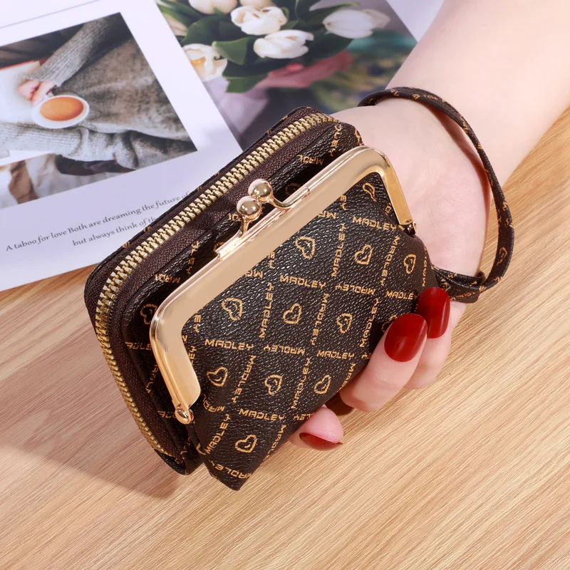 Cartera plegable para mujer, tarjetero, monedero corto, hebilla con cremallera, bolso de mano a la moda