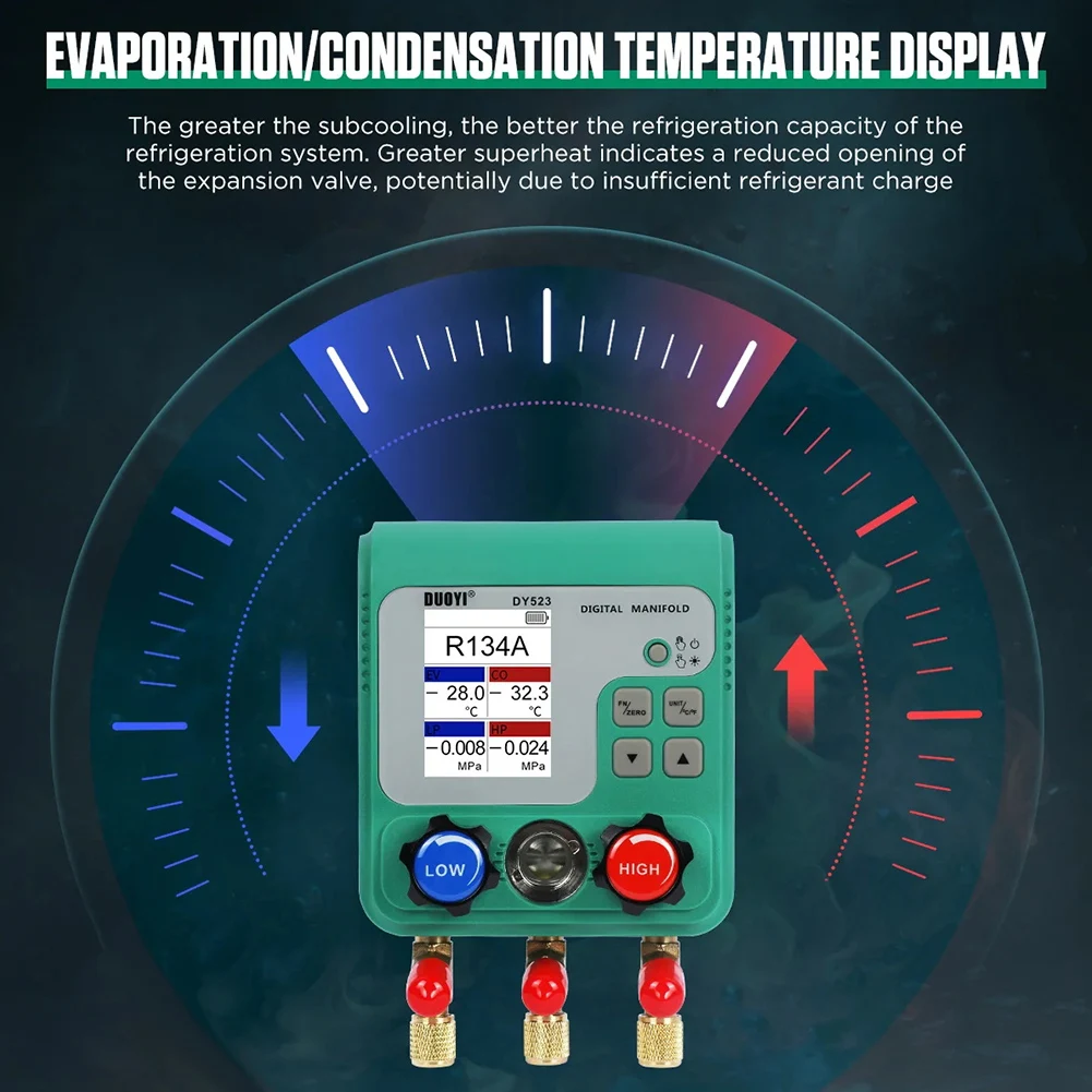 Digital Manifold Gauge Meter 0-6000Kpa Refrigeration Pressure Gauge for HVAC Air Conditioning Temperature Tester Valves Tool