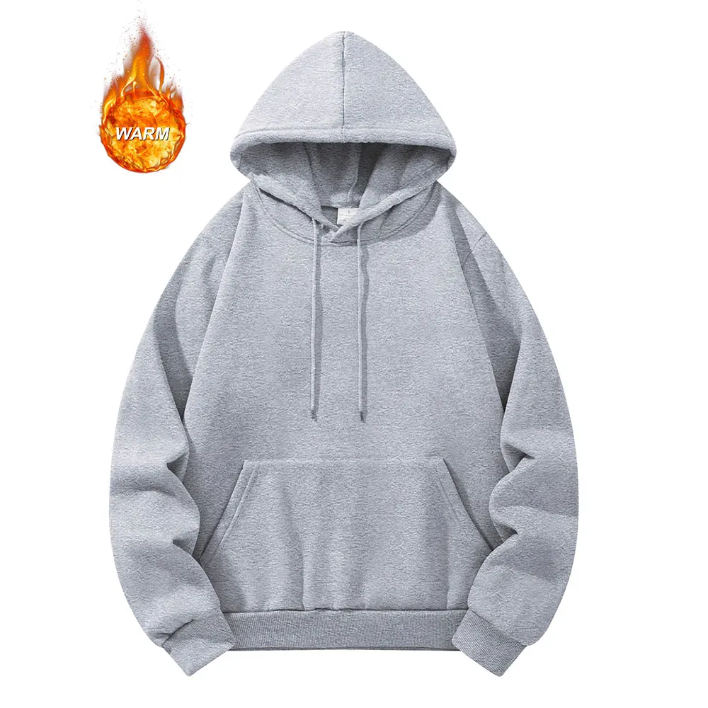 Men's Autumn Winter Thickened Hoodie Basic Solid Color Sports Fitness Running Hooded Sweatshirt Versatile Leisure Couple Tops