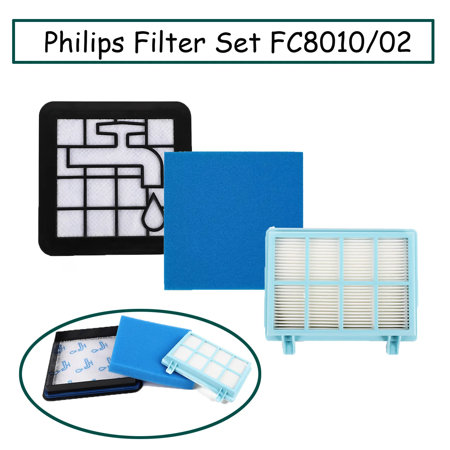 Philips Filter set FC8010/02 for PowerPro Compact and Active FC9550 FC9571 FC9588 FC9328 FC9330 FC9349 FC9350 Vacuum Replacement