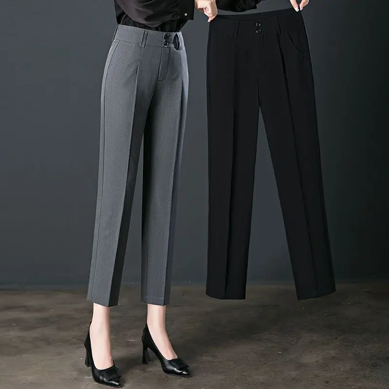 

Plus Size Slit Front Flare Pants for Women Korean Style Casual Office Lady Business Work Trousers High Waist Suit Pants 2024 T40