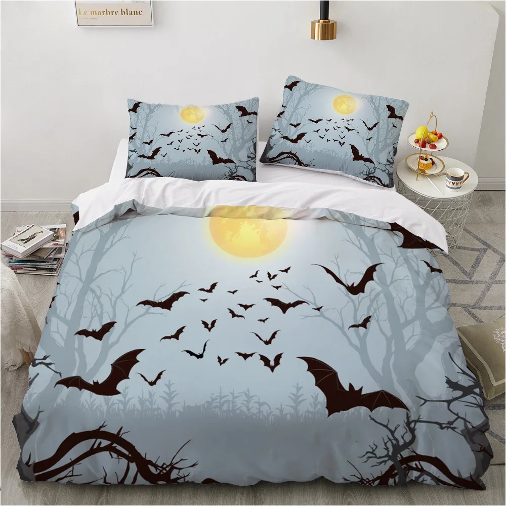 Halloween printed quilt set three sets, kingsize castle Skull theme unique design, woolen fabric can be customized three sets