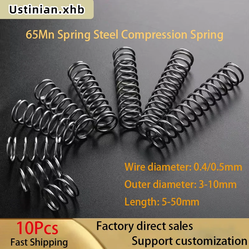 

65Mn Spring Steel Return Compression Spring, Wire Diameter: 0.4/0.5mm, Diameter: 3-10mm, Length: 5-50mm, 10Pcs