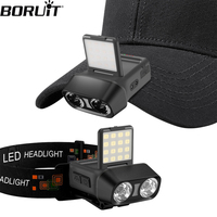 BORUiT LED Induction Headlamp Cap Clip Light 500Lm Type-C Rechargeable Head Flashlight Flood light for Hiking Camping Fishing