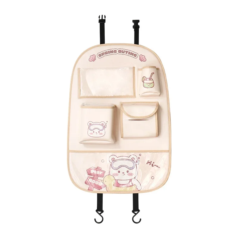 Cute Cartoon Car Back Seat Organizer Multifunctional Storage Bag Anti Kick Mat Car Seat Back Hanger view 5