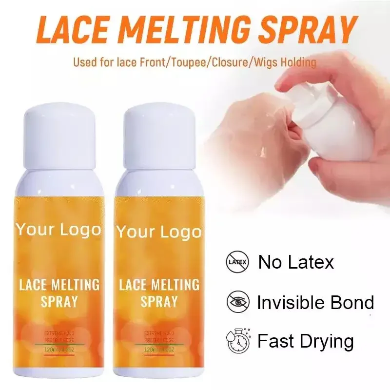 Cutom Label Lace Melting Spray Fast Dry parrucca Spray adesivo temporaneo Extreme Hold Glueless Lace Holding Spray per l'estensione delle parrucche