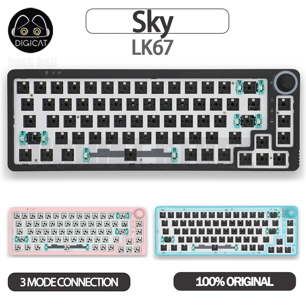 Sky LK67 Mechanical Keyboard Kit RGB 3mode Gaming Keyboard Kit Multi Functional Knob Hot Swap Custom 65% Layout Pc Office Gifts