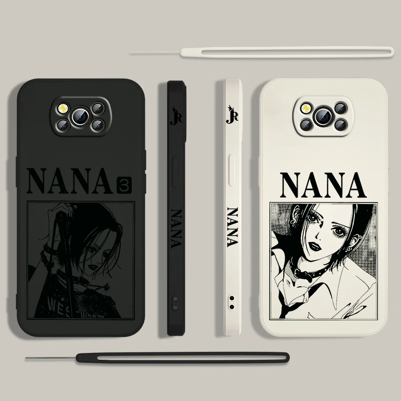 Anime NANA Fashion For Xiaomi Poco Cover For X4 X3 F4 NFC M6 M5 M4 M3 GT S Pro 4G 5G Liquid Left Rope Phone Case