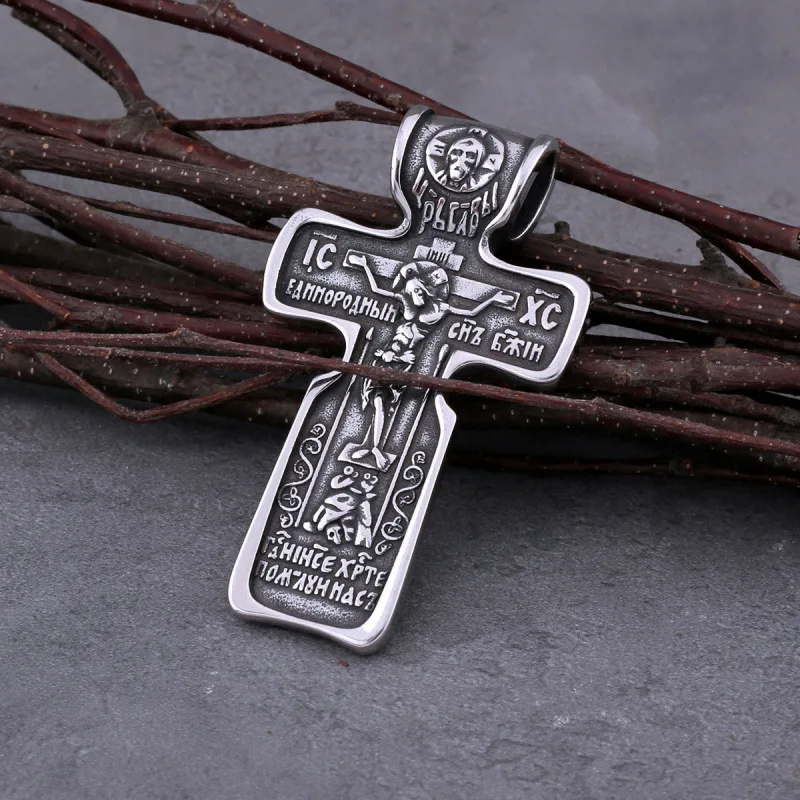 

Fashion Religious Cross Jesus Necklace Stainless Steel Men's Saint Benedict Faith Pendant Necklace Vintage Charm Jewelry Gift
