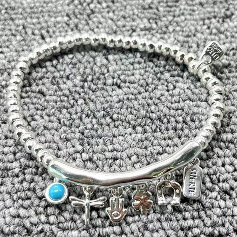 2023 New UNOde50 Fashion Electroplating 925 Silver Simple Small Round Pendant Exquisite Bracelet Women's Romantic Holiday Gift