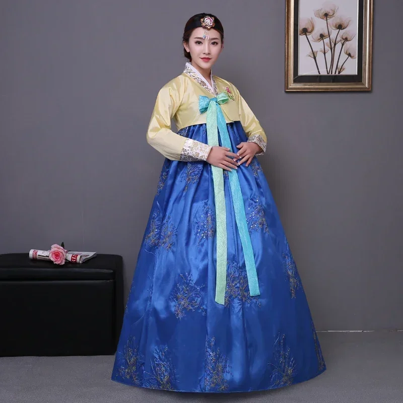 

Традиционный костюм с блестками в Корейском стиле hanbok, женский костюм в Корейском стиле, платье hanbok, одежда для национального танца для выступлений на сцене