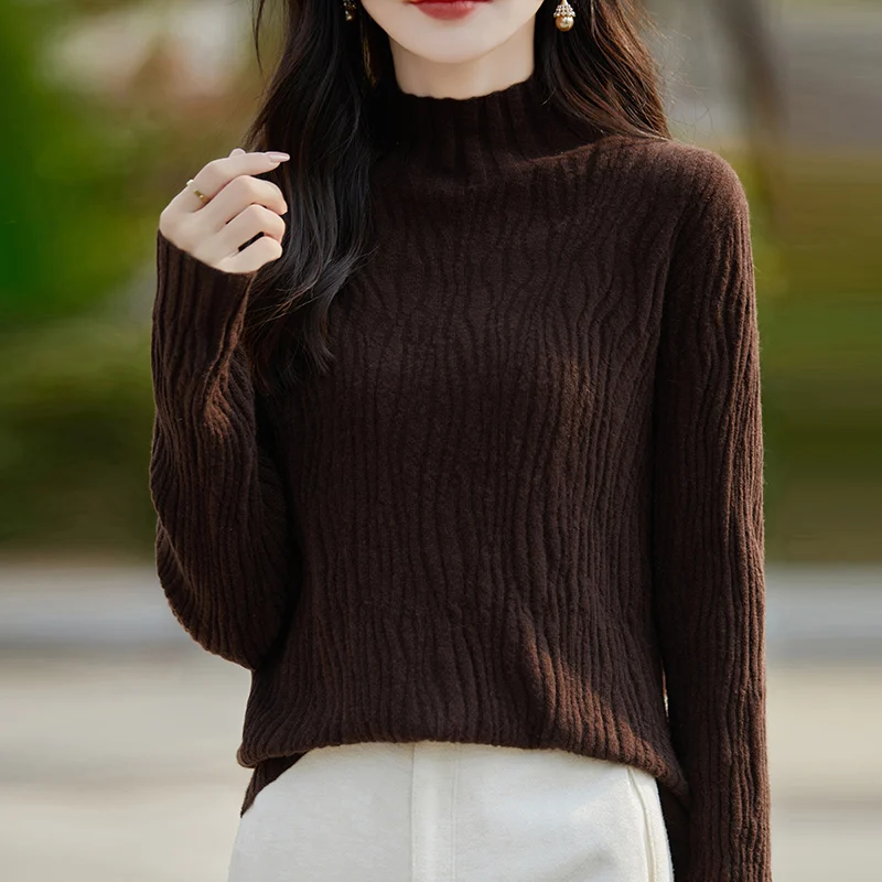 Turtleneck Sweater Women Long Sleeve Top Knit Fashion Elegent New Striped Slim Female Knitwear Autumn Winter Mock Neck Pullover