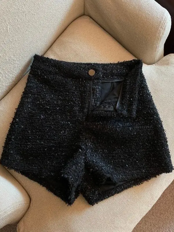 High Waist Wide Leg Woolen  Shorts Women's Autumn Winter Fashion Outerwear Boot Pants Casual Commute Style Pure Color