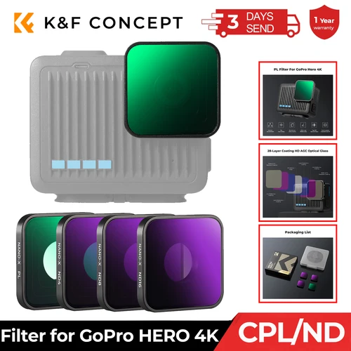 Imagen 1 del producto Juego de filtros de cámara de acción K & F Concept para GoPro HERO 4K, filtros de lentes de Dron polarizados circulares HD CPL ND4 ND8 ND16 multicapa
