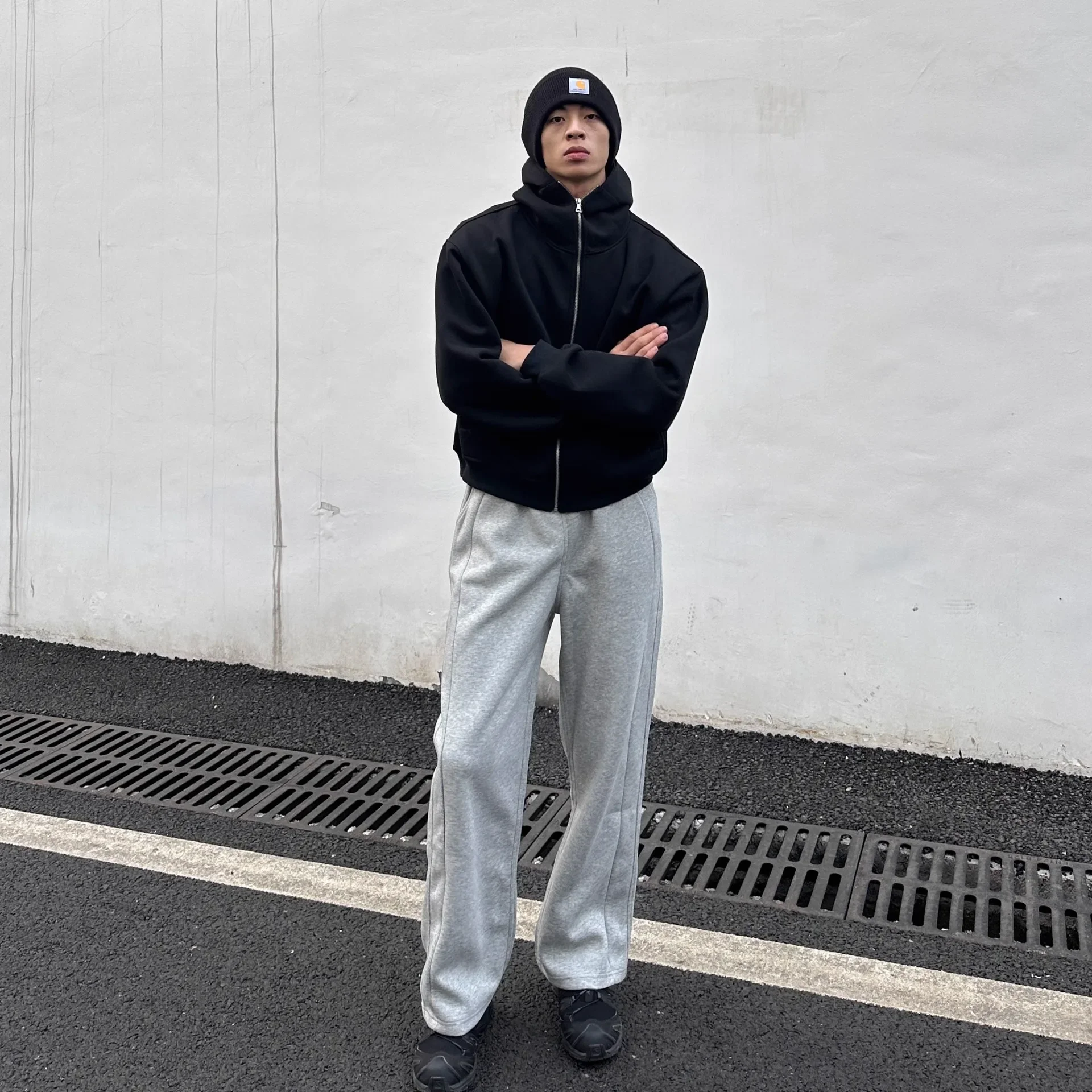 Spring American Retro Scimitar Sweatpants Three-dimensional Cutting Straight Casual Pants