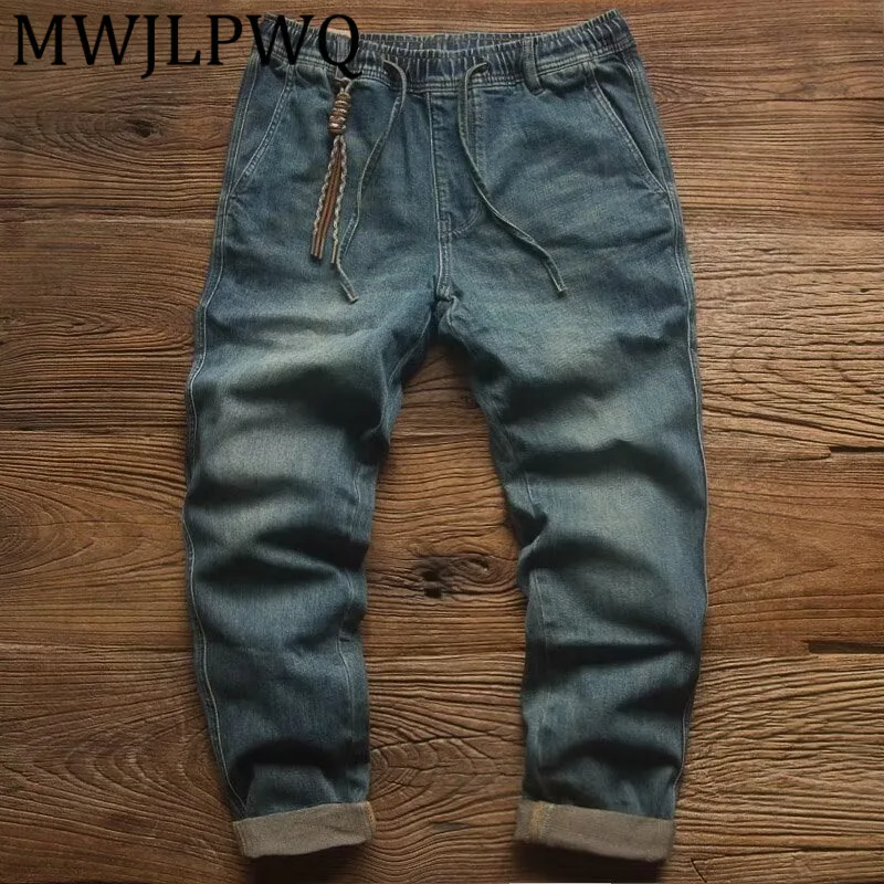 

MWJLPWQ American Style Drawstring Fashion Pencil Jeans For Men Street Trendy High-End Loose Straight-Leg Casual Pants New 21241