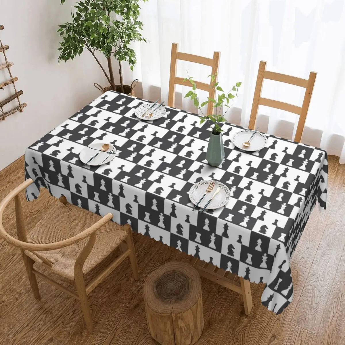 Chess Pieces On Board Tablecloth Restaurant Kitchen Rectangular Tablecloth Festival Party Tablecloth Outdoor Dining Table Cover
