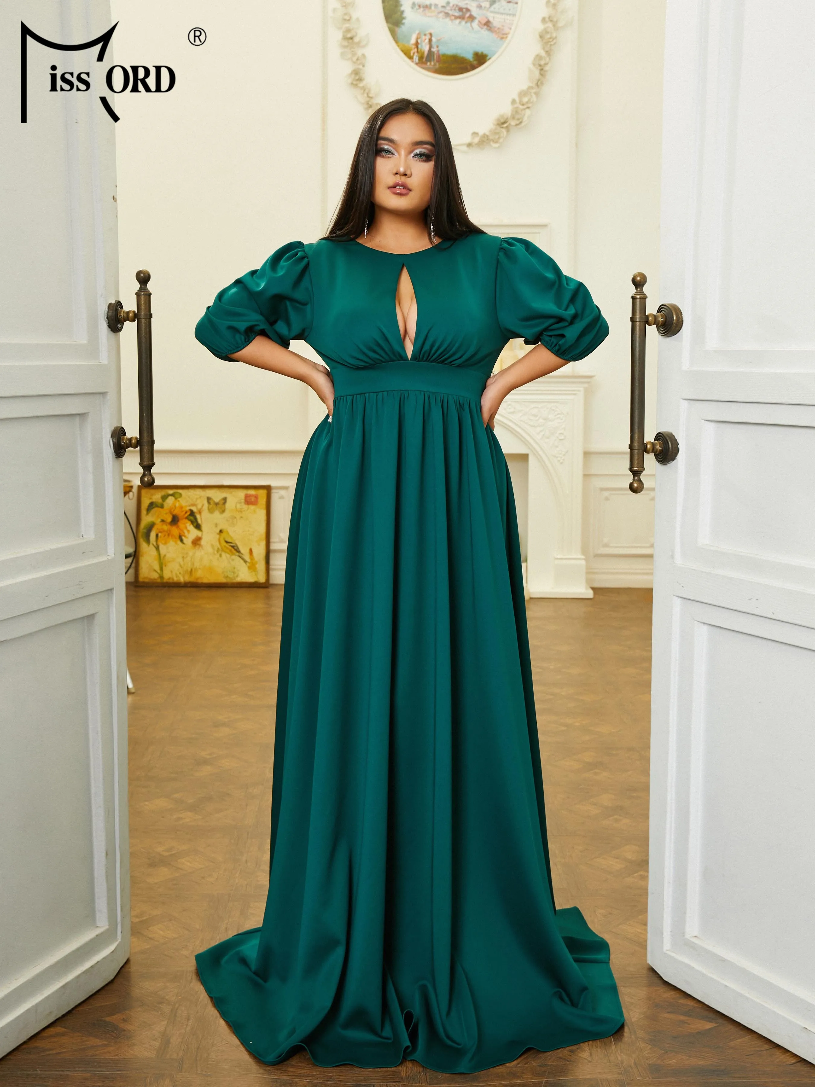 Missord-vestidos de talla grande para ocasiones formales, vestido largo hasta el suelo, verde, cuello redondo, corte de una línea, noche,